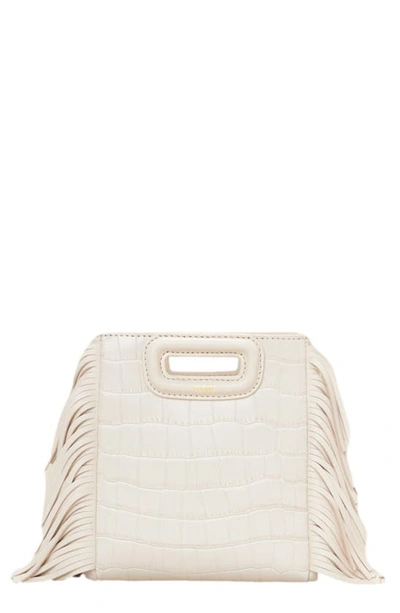 Shop Maje Mini M Croc Embossed Leather Crossbody Bag In Vanilla Ecru