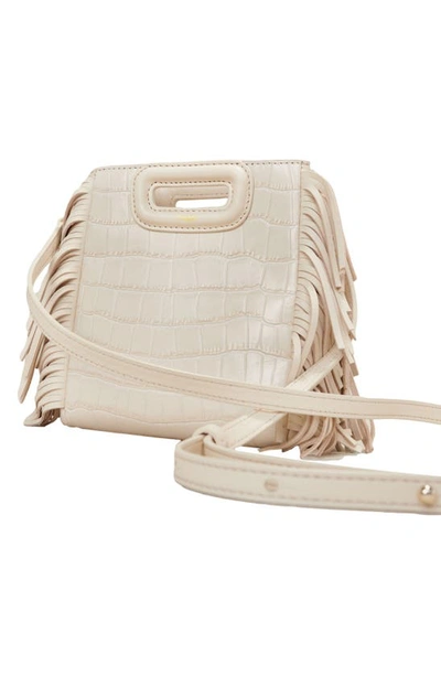 Shop Maje Mini M Croc Embossed Leather Crossbody Bag In Vanilla Ecru