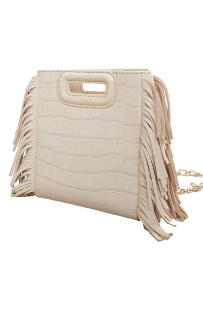 Shop Maje Mini M Croc Embossed Leather Crossbody Bag In Vanilla Ecru