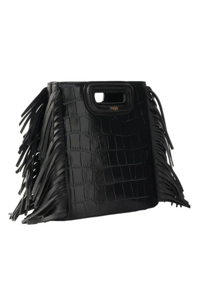 Shop Maje Mini M Croc Embossed Leather Crossbody Bag In Black