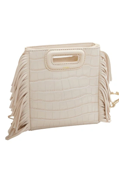 Shop Maje Mini M Croc Embossed Leather Crossbody Bag In Vanilla Ecru