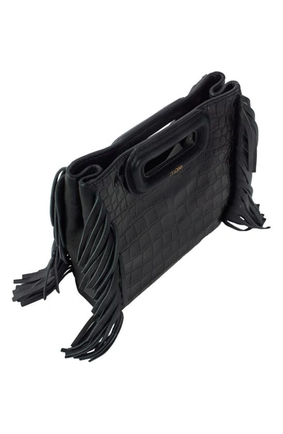 Shop Maje Mini M Croc Embossed Leather Crossbody Bag In Black