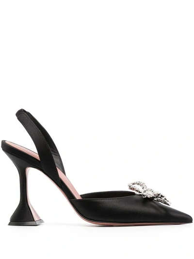 Shop Amina Muaddi Rosie Sling Satin Pumps In Black