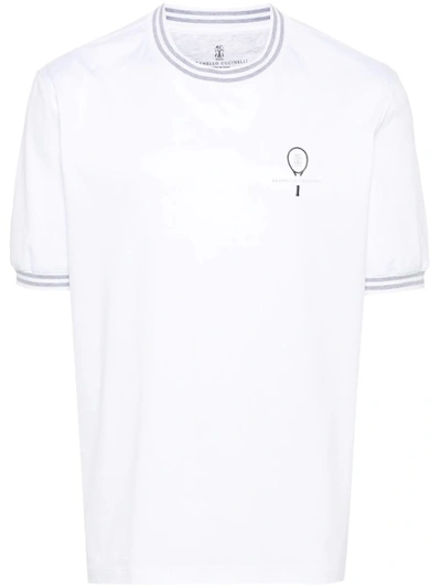 Shop Brunello Cucinelli Cotton T-shirt With Logo Embroidery In White