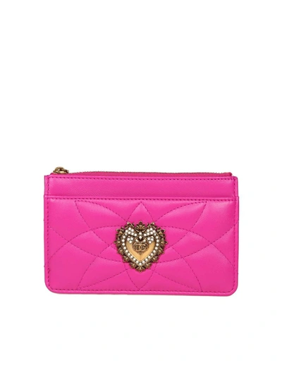 Shop Dolce & Gabbana Card Holder In Matelasse Nappa Leather In Rosa Shocking