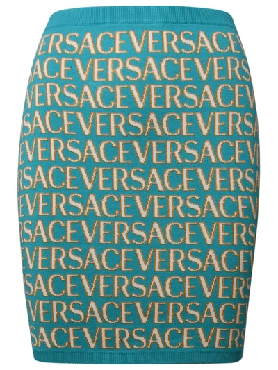Shop Versace Light Blue Cotton Blend Skirt