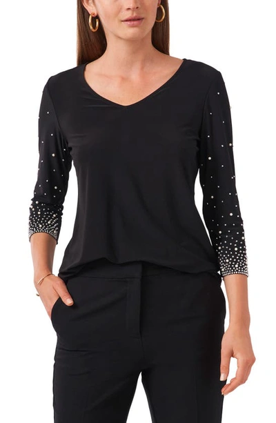 Shop Chaus Beaded Sleeve Top In Black