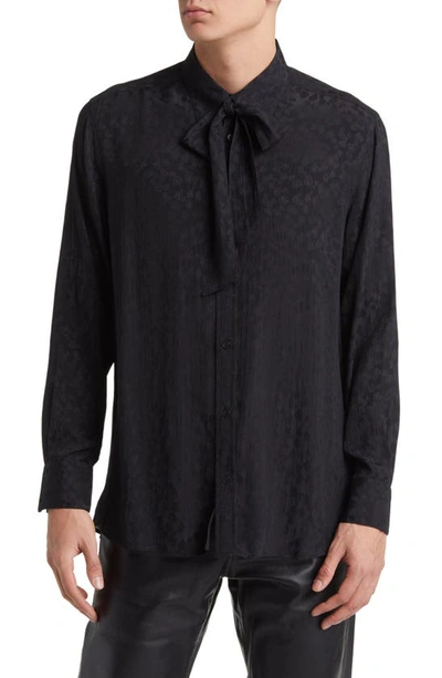 Shop Blk Dnm 11 Tie Neck Button-up Shirt In Black Jaquard