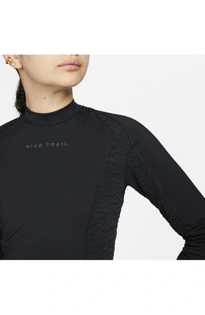 Shop Nike Trail Dri-fit Long Sleeve Running Top In Black/ Black/ Dark Smoke Grey