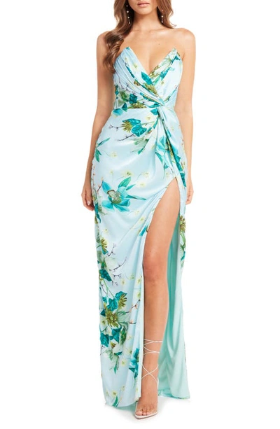 Shop Katie May Finn Floral Strapless Sheath Gown In Orchid Breeze