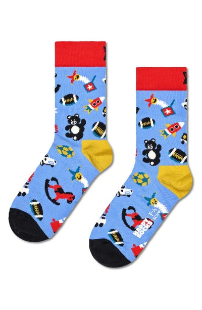 Shop Happy Socks X Fao Schwarz Kids' Assorted 3-pack Crew Socks Gift Box In Assorted Blue