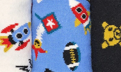 Happy Socks X Fao Schwarz Kids' Assorted 3-pack Crew Socks Gift Box In Assorted Blue