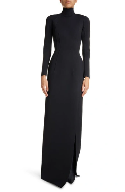 Shop Balenciaga Raised Seam Long Sleeve Fitted Gown In Black