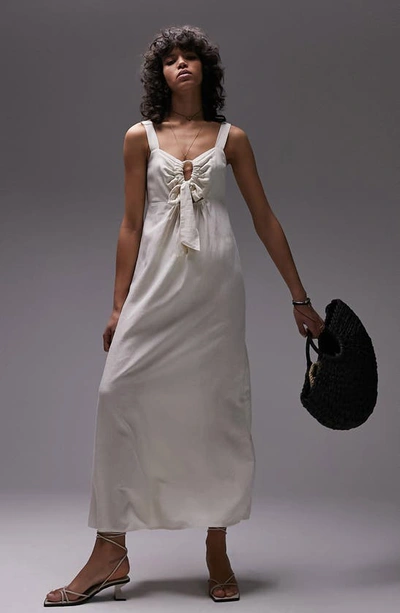 Shop Topshop Tie Front Sleeveless Midi Dress In Cream