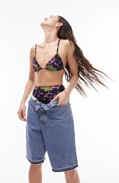 Topshop Triangle Bikini Top In Black Multi