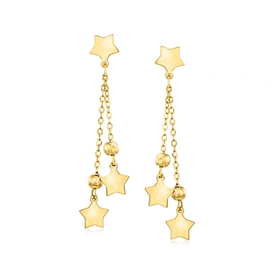 Ross-simons Italian 14kt Yellow Gold Star And Bead Drop Earrings In Yellow