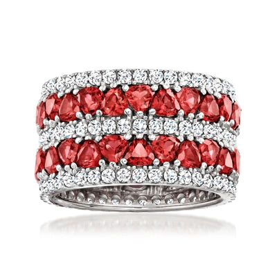 Shop Ross-simons Simulated Ruby And Cz Eternity Band In Sterling Silver In Red