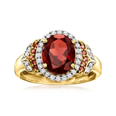 Shop Ross-simons Garnet And . Red And White Diamond Ring In 18kt Gold Over Sterling