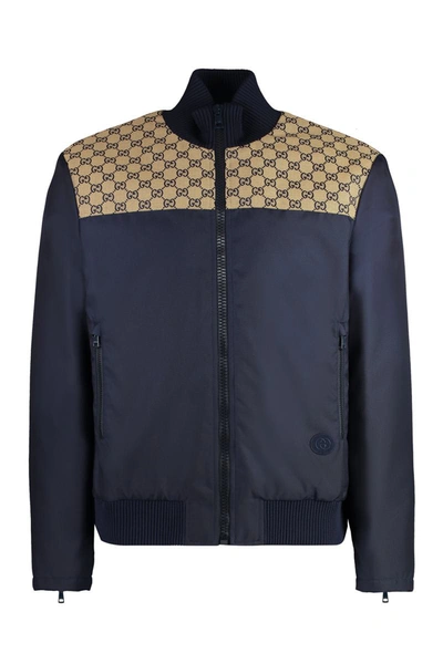 Shop Gucci Nylon Bomber Jacket In Blue