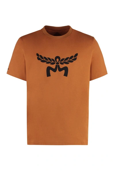Shop Mcm Cotton Crew-neck T-shirt In Bronze