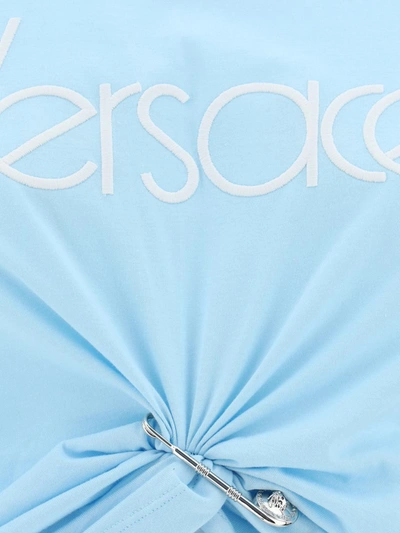 Shop Versace T-shirts In Pale Blue+bianco