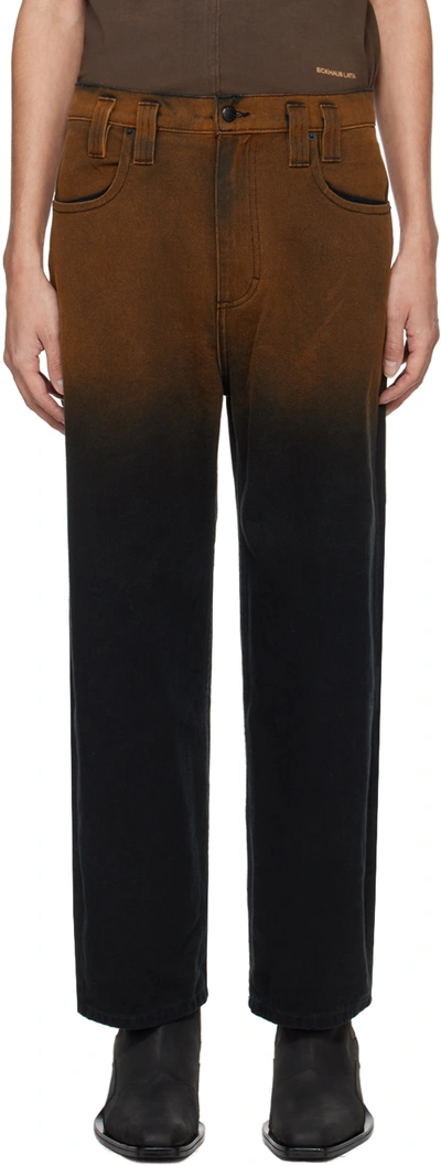 Shop Eckhaus Latta Orange & Black Baggy Jeans In Rust