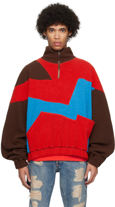 Shop Members Of The Rage Brown & Red Striped Sweatshirt In Brown/infrared/turq