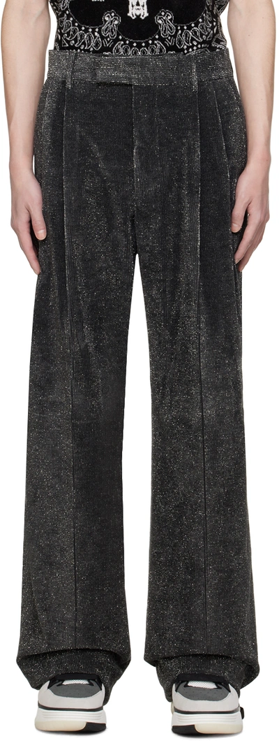 Shop Amiri Black Pleated Shimmer Trousers In Dark Grey