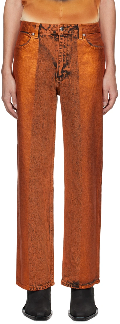 Shop Eckhaus Latta Orange Wide Leg Jeans In Copper