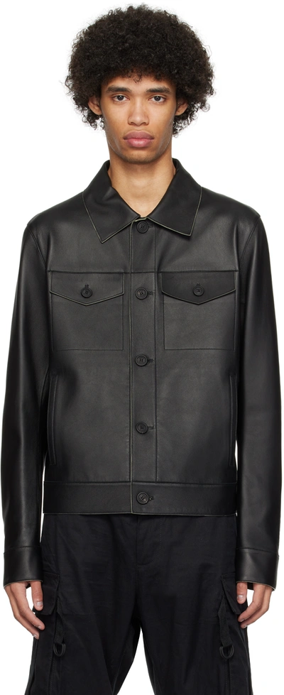 Shop Mackage Black Lincoln Leather Jacket