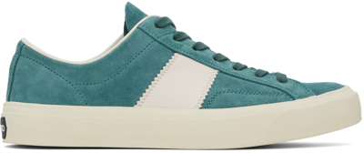 Shop Tom Ford Blue Suede Cambridge Sneakers In Teal + Cream