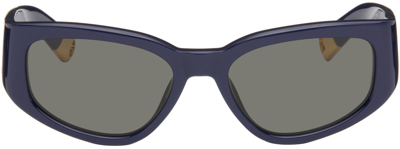 Shop Jacquemus Navy 'les Lunettes Gala' Sunglasses In Navy/ Yellow Gold