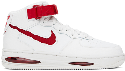 Shop Nike White & Red Air Force 1 Mid Evo Sneakers In Summit White/univers