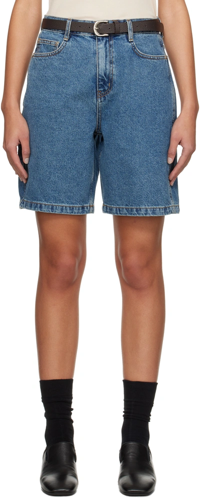 Shop Dunst Blue Loose Denim Shorts In Classic Blue