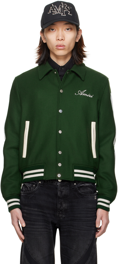 Amiri Bone-patches Felted Jacket In Rain Forest