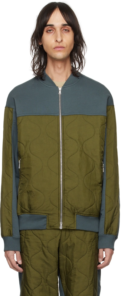 Shop Dries Van Noten Blue & Khaki Quilted Bomber Jacket In 510 Steel