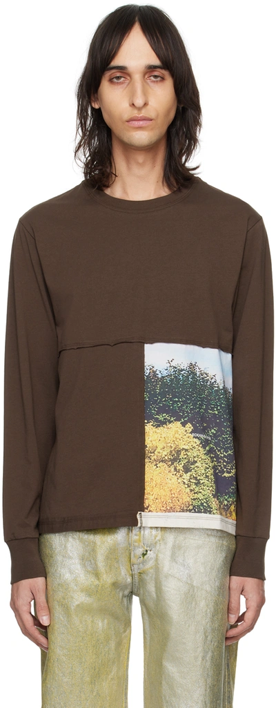 Shop Eckhaus Latta Brown Lapped Long Sleeve T-shirt In Foliage