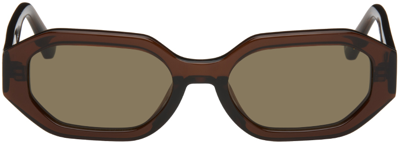 Shop Attico Brown Linda Farrow Edition Irene Sunglasses In Brown/black/brown