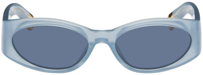 Shop Jacquemus Blue 'les Lunettes Ovalo' Sunglasses In Blue/yellow Gold/na