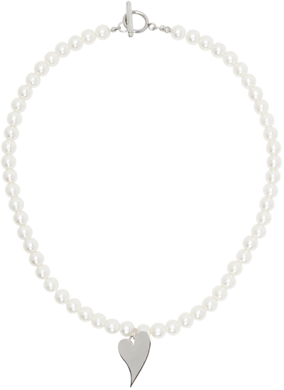 Shop Kimhēkim White Faux-pearl Heart Pendant Necklace In Ivory