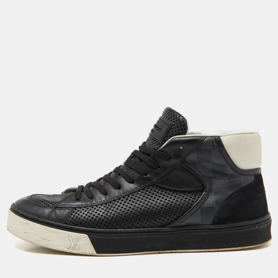 Pre-owned Louis Vuitton Black Leather Monogram Canvas And Suede Line Up High Top Sneakers Size 43