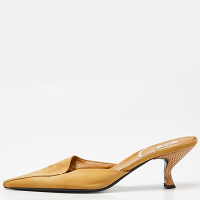 Pre-owned Prada Yellow Satin Pointed Toe Mules Size 38.5