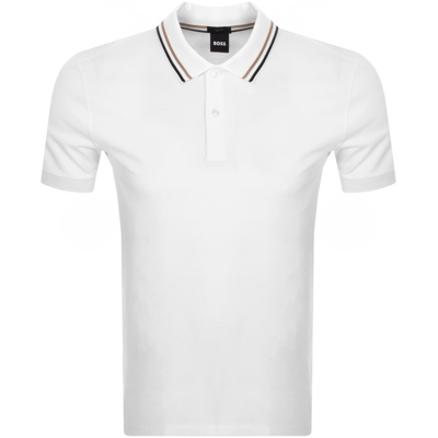 Hugo Boss Slim-fit Polo Shirt In Cotton With Striped Collar In White