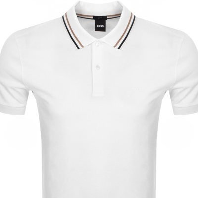 Hugo Boss Slim-fit Polo Shirt In Cotton With Striped Collar In White