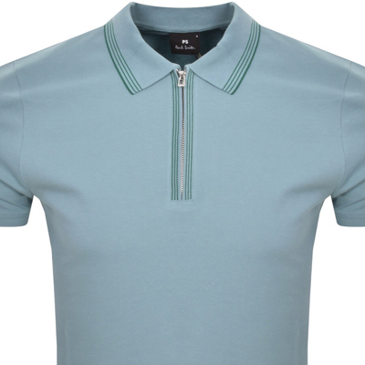 Shop Paul Smith Regular Zip Polo T Shirt Blue
