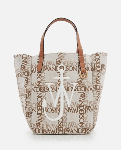 Shop Jw Anderson J.w. Anderson Double Logo Print Canvas Tote Bag In Beige