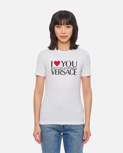 Shop Versace I Love You Jersey T-shirt In White