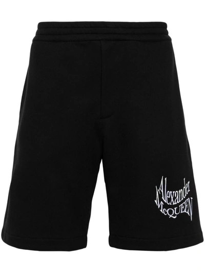 Shop Alexander Mcqueen Shorts With Logo In Black