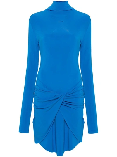 Shop Off-white Curved Hem Dress In Blue