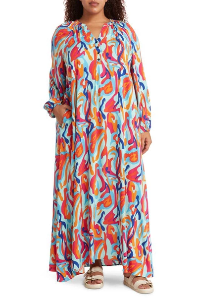By Design Lauren Printed Long Sleeve Maxi Dress In Lava Leopard